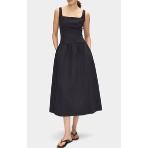 Aligne Rosia Drop Waist Linen Midi Dress Black Casual Basic Vacation Size 4